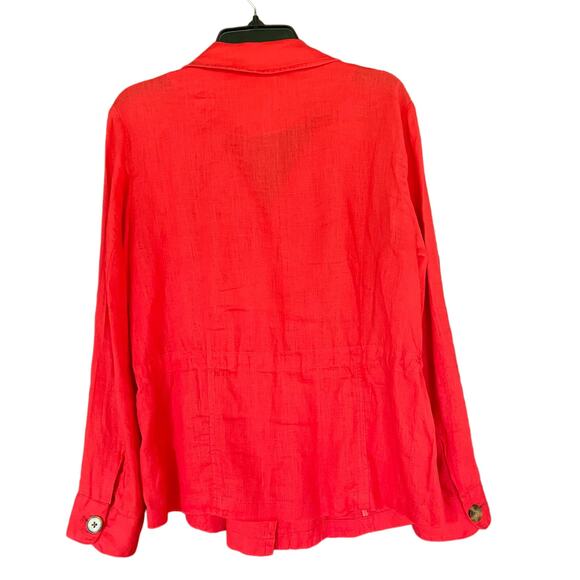 ColdWater Creek Jacket Linen Size 10 Pink Button Up Cinch Waist Roll Tab Sleeves - Picture 2 of 7